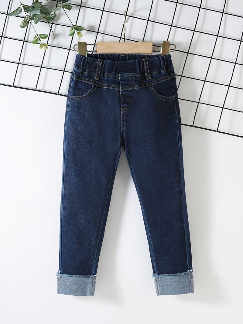 Poikien Rento Vintage Solid Denim Farkut Joustavalla Vyötäröllä Talveksi