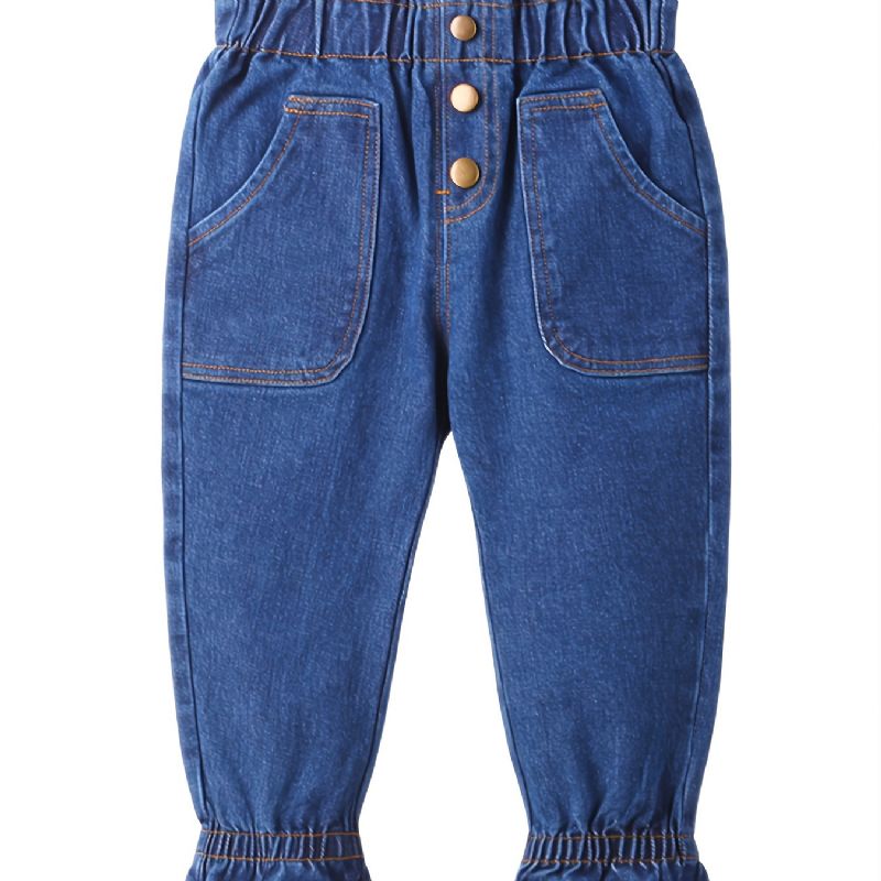 Syksy Ja Talvi Toddler Tyttöjen Solid Button Denim Leggingsit Housut