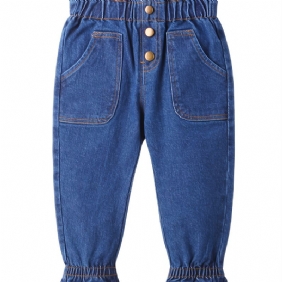 Syksy Ja Talvi Toddler Tyttöjen Solid Button Denim Leggingsit Housut