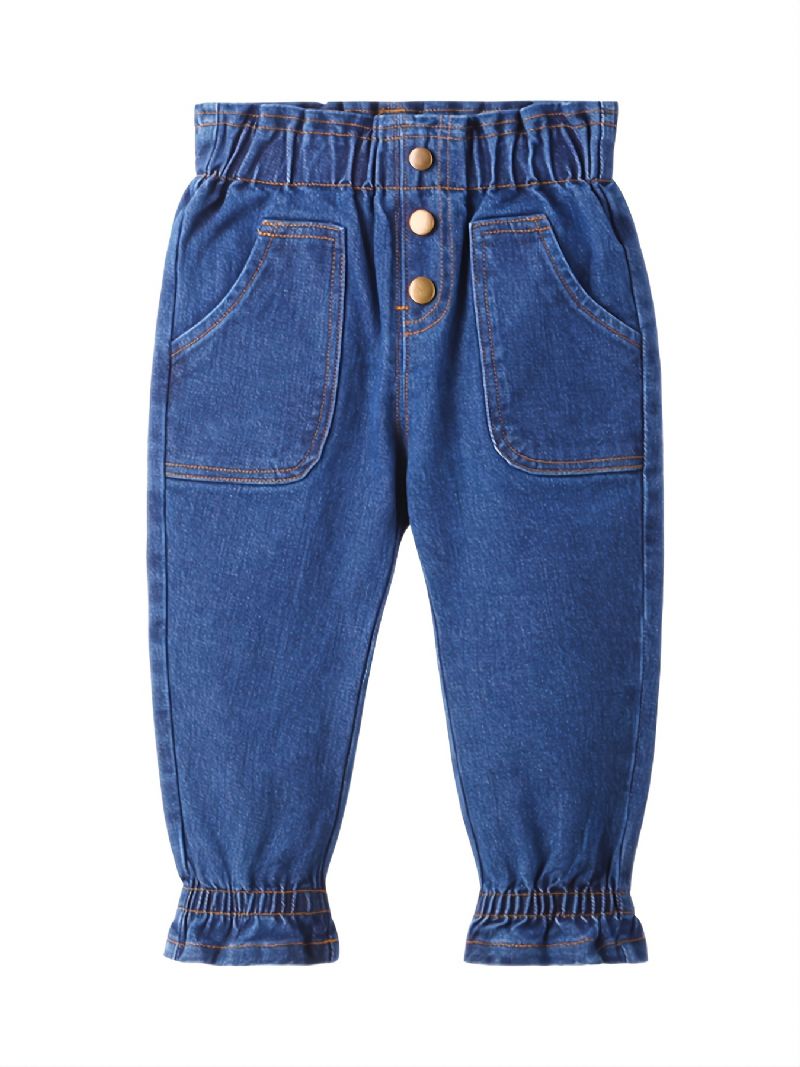 Syksy Ja Talvi Toddler Tyttöjen Solid Button Denim Leggingsit Housut