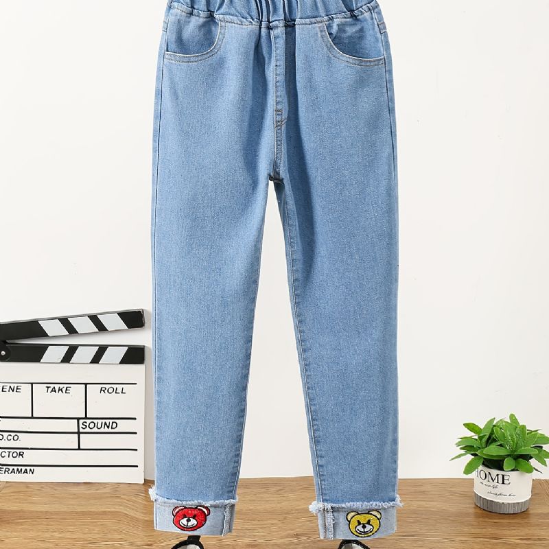 Toddler Tyttöjen Denim Casual Farkut Sarjakuva Karhu Kirjonta Kevät Syksy