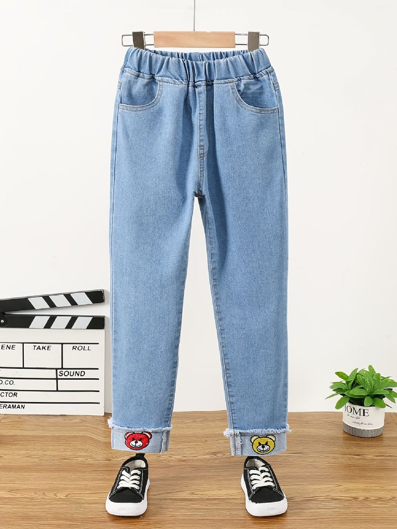 Toddler Tyttöjen Denim Casual Farkut Sarjakuva Karhu Kirjonta Kevät Syksy