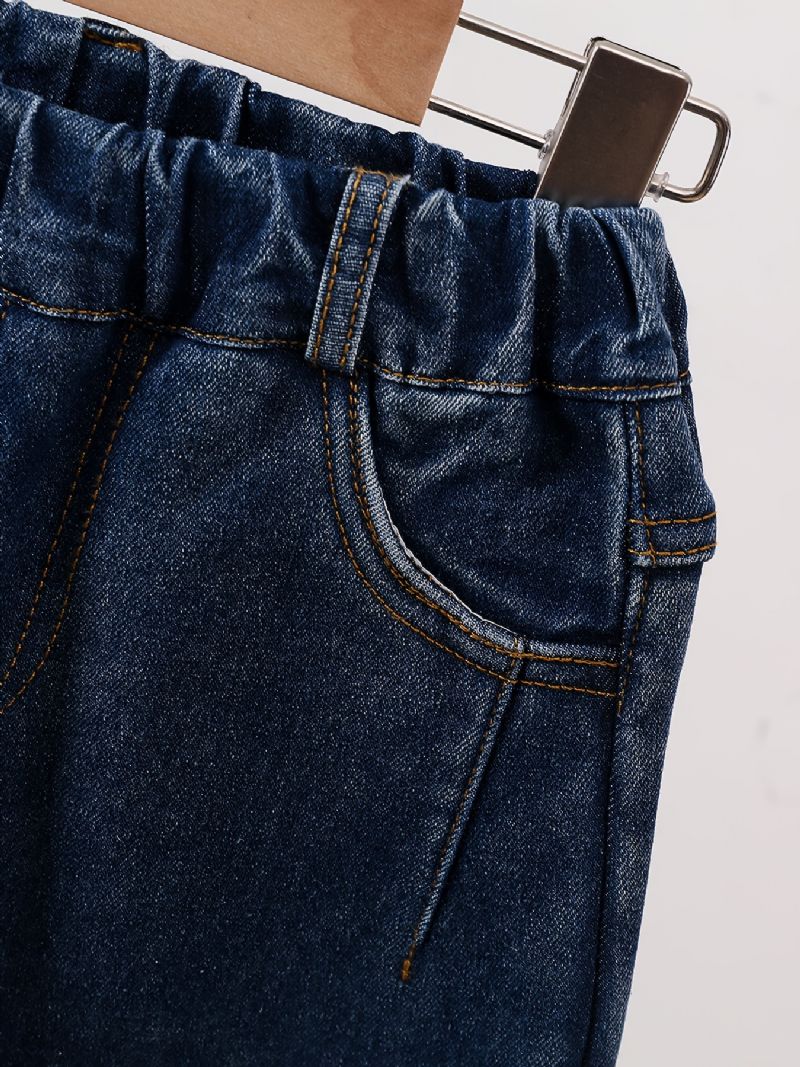 Tytöt Fleece Suora Jalka Farkut Karhu Kuvio Jousto Vyötärönauha Denim Housut Talvi Lasten Vaatteet