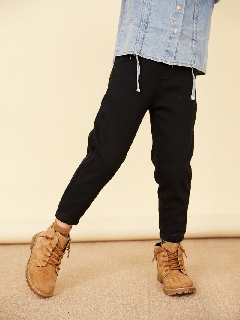 Tytöt Lapset Solid Denim Elastic Jogger Farkut Bla