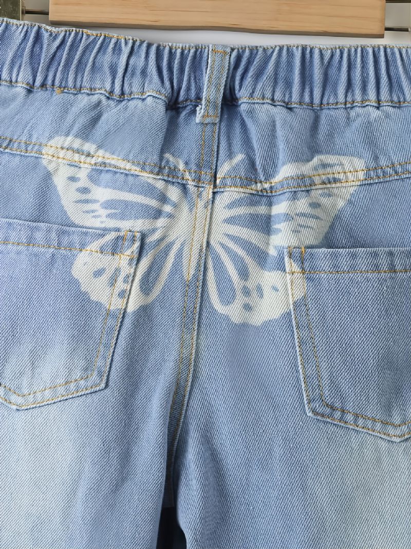 Tytöt Revitty Leveä Jalka Butterfly Back Print Denim Farkut Lasten Vaatteet