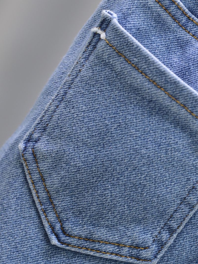 Tytöt Solid Denim Tyylikkäät Farkut Sivutaskuilla Rennot Housut