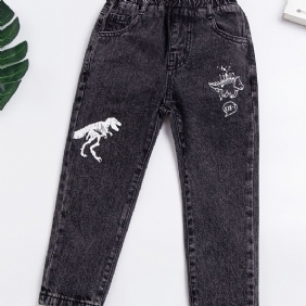 Vauvat Pojat Retro Farkut Rento Dinosaur Print Elastinen Vyötärö Denim Housut Lasten Vaatteet