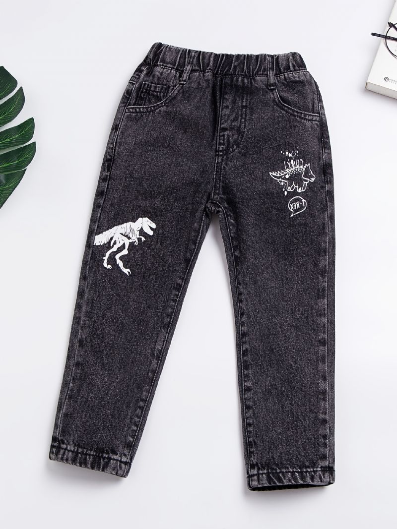 Vauvat Pojat Retro Farkut Rento Dinosaur Print Elastinen Vyötärö Denim Housut Lasten Vaatteet