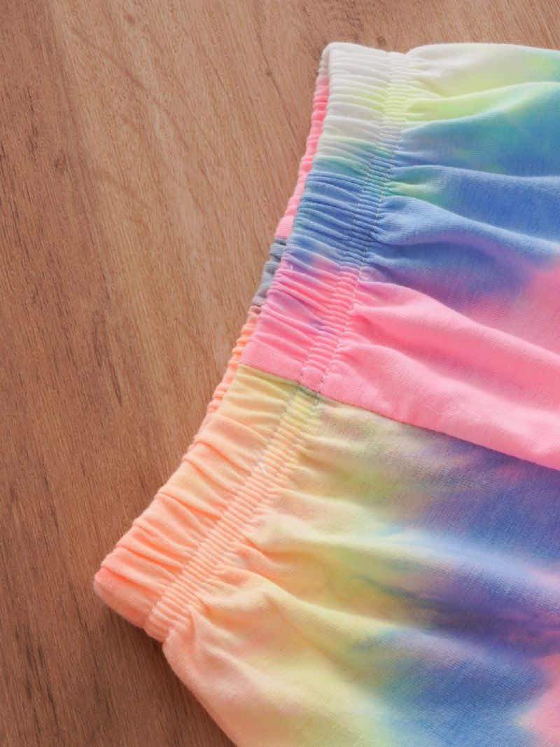 2kpl Vauvan Poikien & Tyttöjen Rainbow Color Tie Dye Lyhythihainen Paita Top & Shortsit Vaatesarja