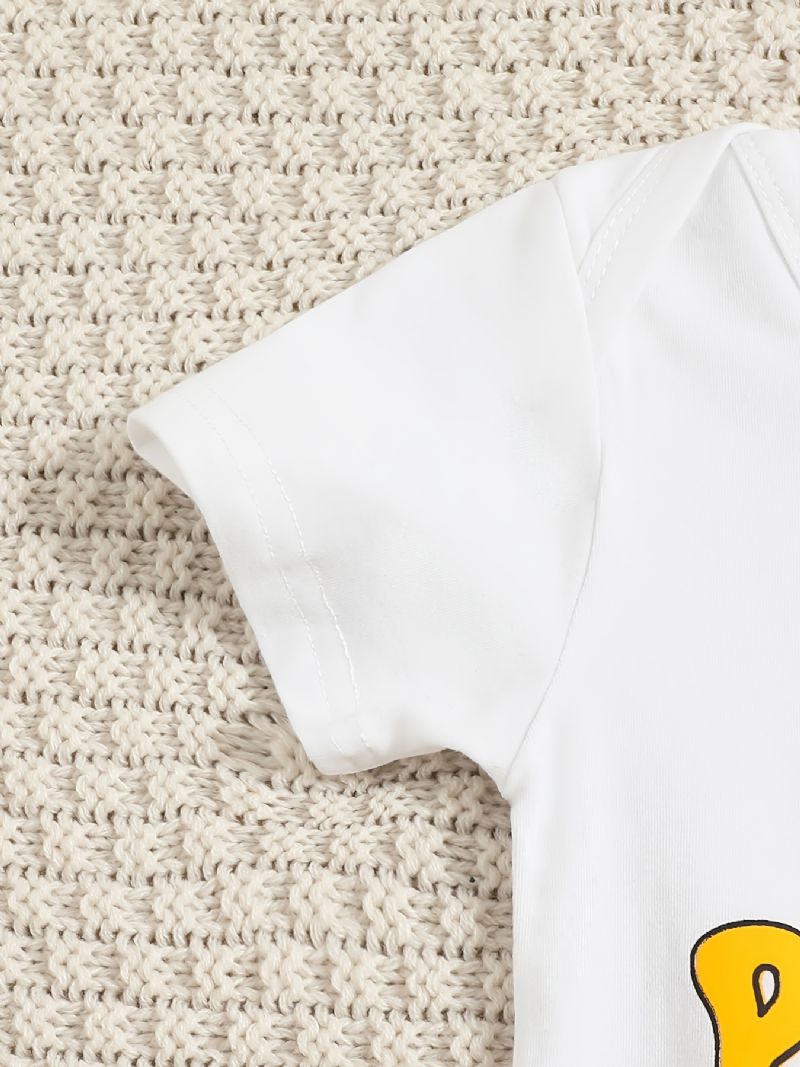 Infant Letter Print Romper Lyhythihainen Pyöreäkauluksinen Bodysuit & Solid Shortsit & Pääpantasetti Tyttövauville Taaperoiden Vaatteet