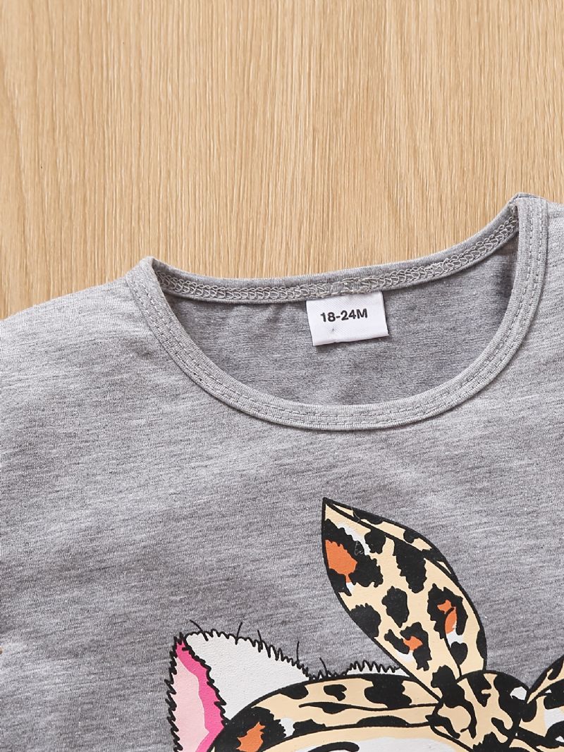 Tytöt Vauvat Sarjakuva Big Eye Cat Print T-paita Top & Cat Paw Leopard Shortsit Setti Kesäasu Lasten Vaatteet