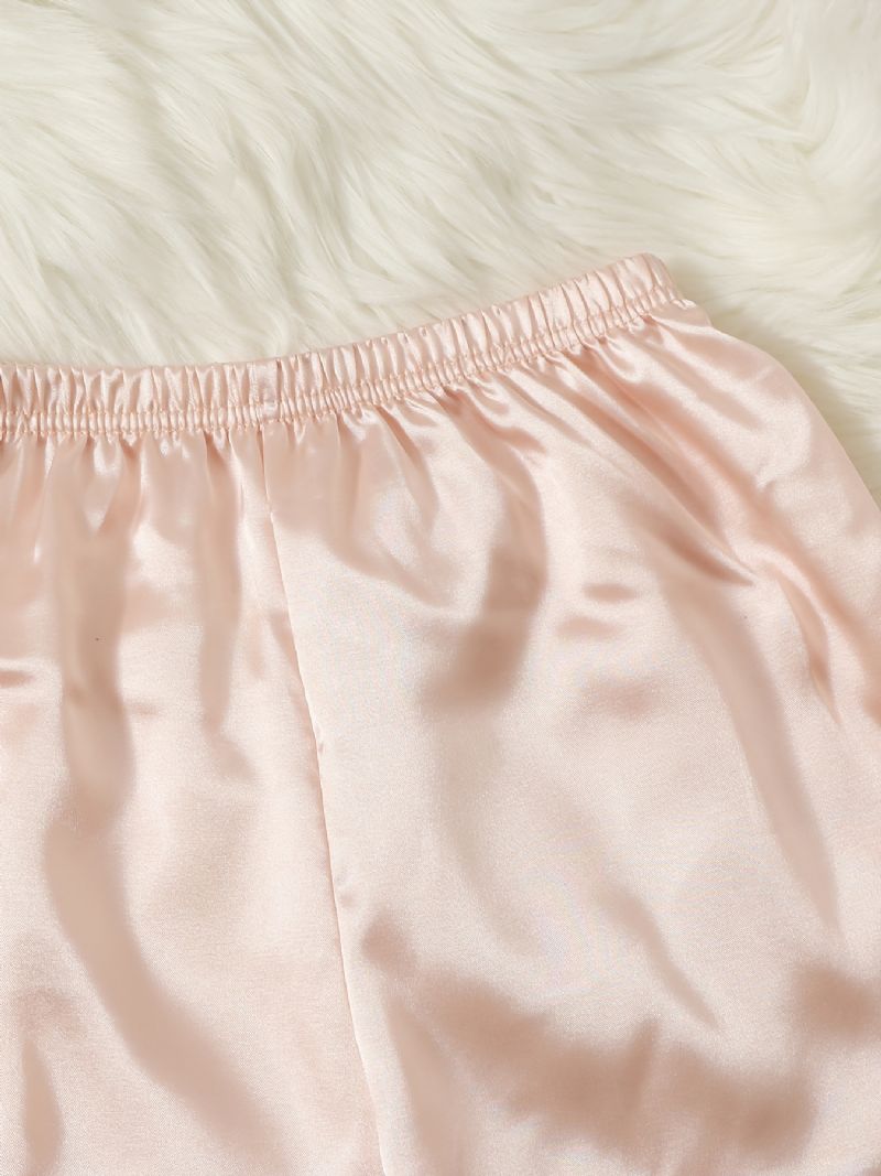 Tyttöjen Satin Lounge Wear Kotivaatteiden Lyhythihainen Toppi Ja Yhteensopivat Shortsit