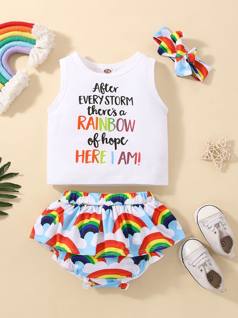 Tyttövauvojen Hihaton Toppi & Rainbow Print Shortsit Ja Panta