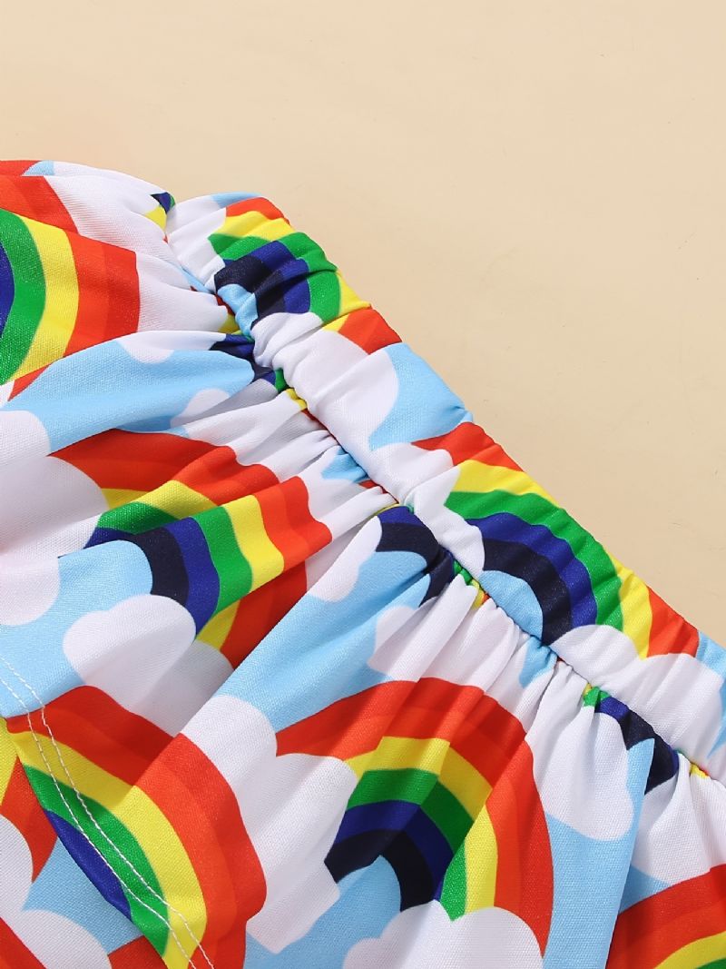 Tyttövauvojen Hihaton Toppi & Rainbow Print Shortsit Ja Panta