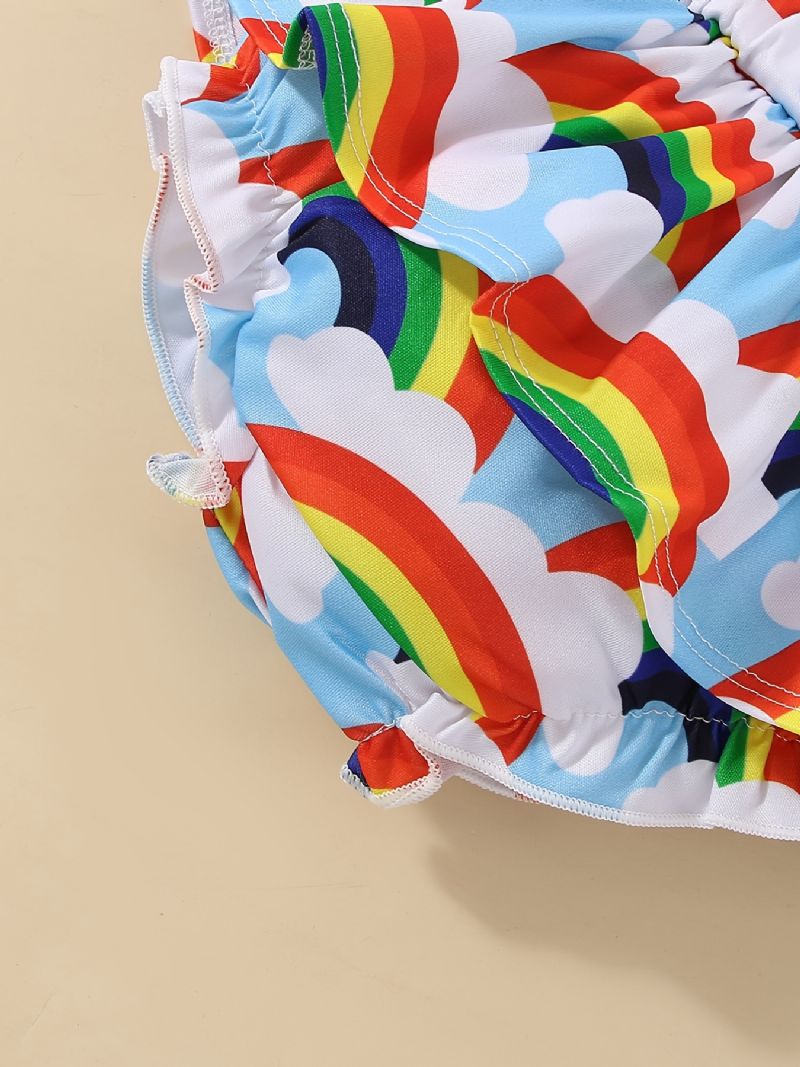 Tyttövauvojen Hihaton Toppi & Rainbow Print Shortsit Ja Panta