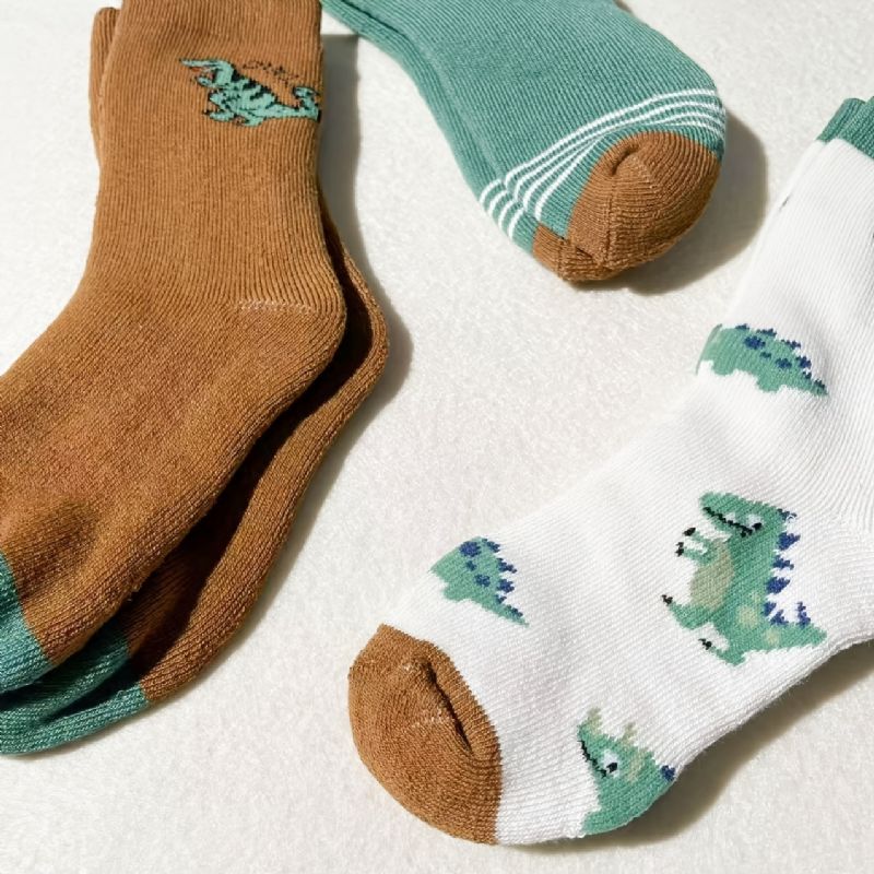 5 Paria Poikien Tyttöjen Rennot Sarjakuva Dinosaur Print Crew Sukat Söpöt Fleecepaksut Pehmeät Mukavat