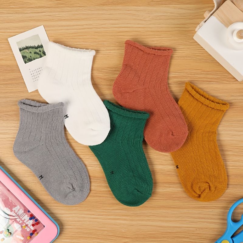 5 Paria Vauvan Socks Yksiväriset Crew-sukat Pojille Tytöille