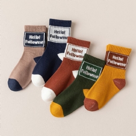 5pairs Crew Socks Kirjeprintti Lämpimät Puuvillasukat Tytöille Pojille