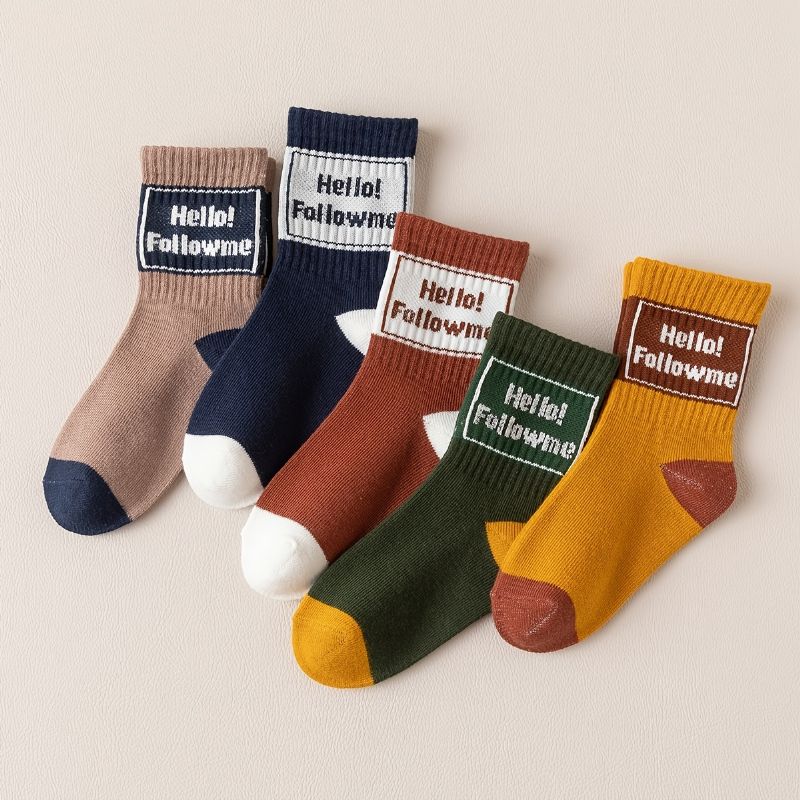 5pairs Crew Socks Kirjeprintti Lämpimät Puuvillasukat Tytöille Pojille