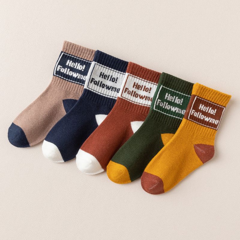 5pairs Crew Socks Kirjeprintti Lämpimät Puuvillasukat Tytöille Pojille